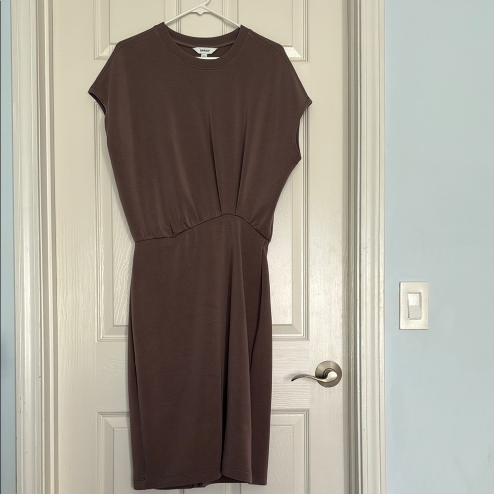SPANX Brown Sheath Midi Dress with Cap Dolman Sleeves